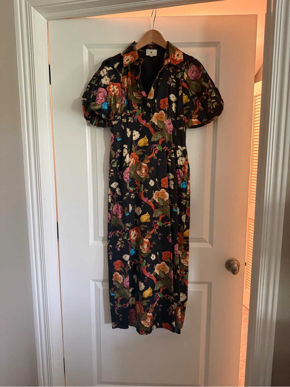 Tuckernuck Black Floral Puff Sleeve Midi Dress
